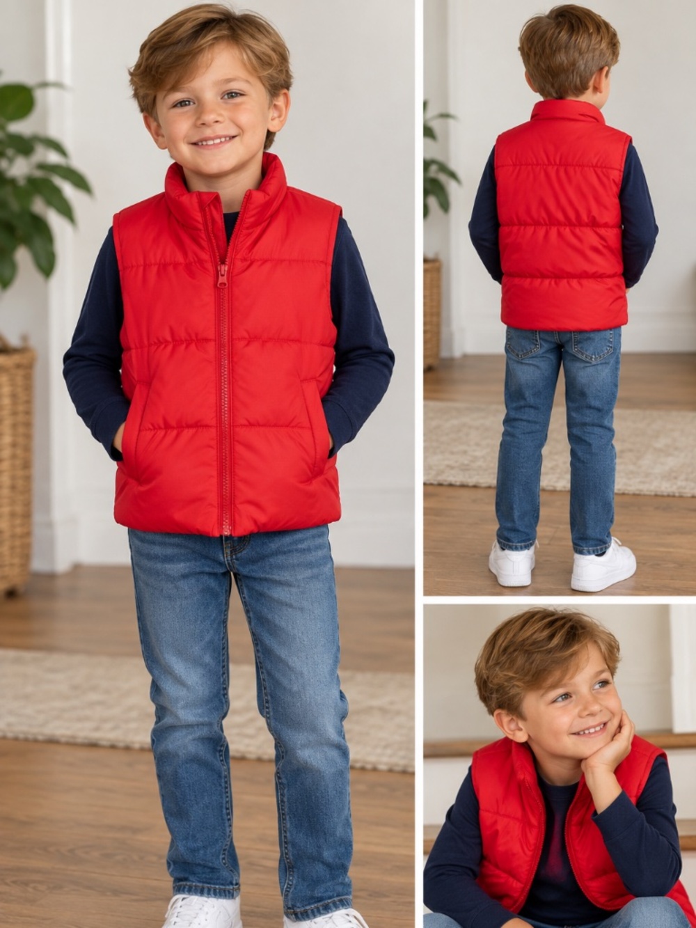 Old Navy Red Puffer Vest — Kids Size S (6–7)